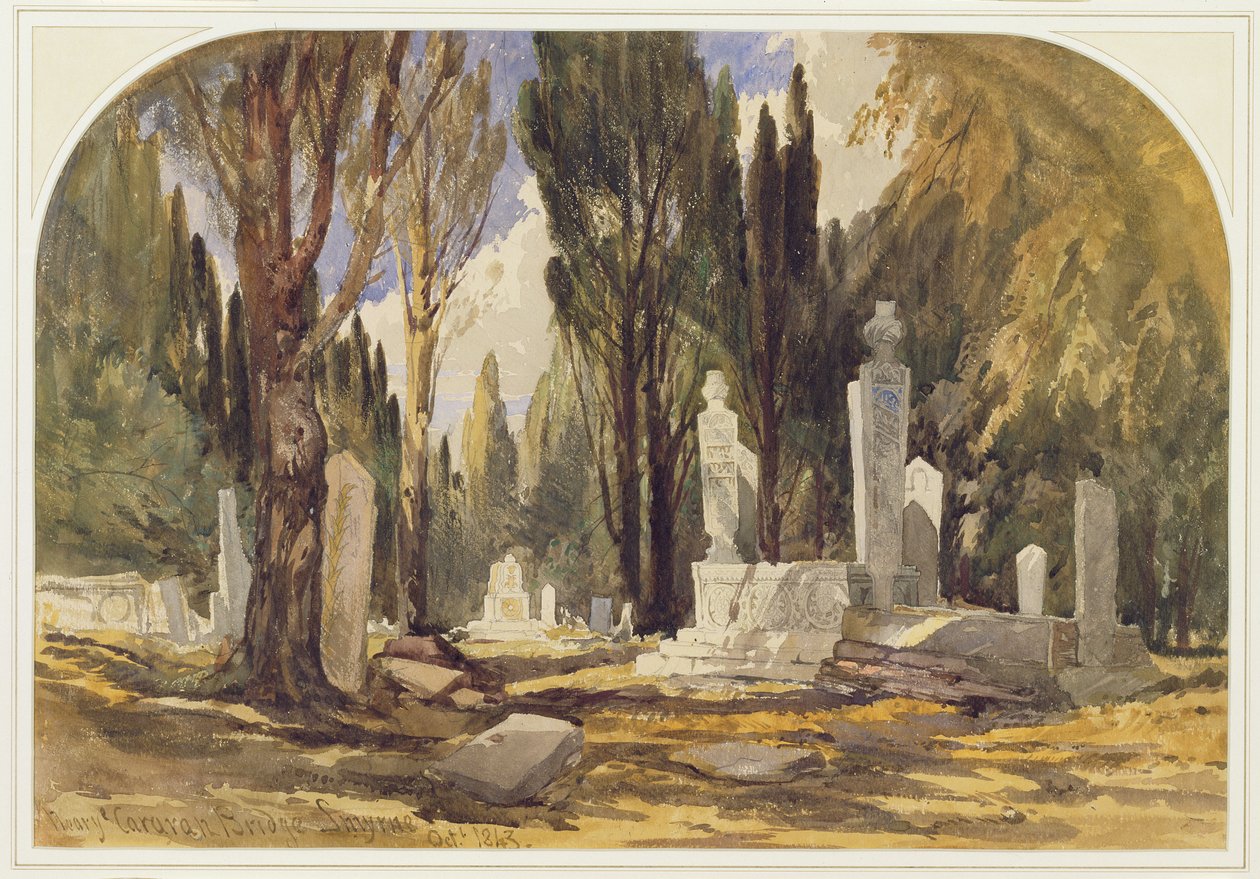 Lähellä Caravan Bridgeä, Smyrna, 1843 (wc grafiitin päällä) tekijältä William James Muller