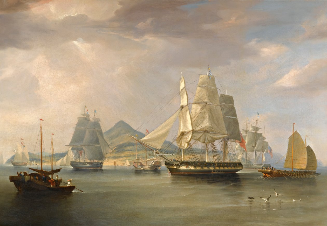 Oopiumilaivat Lintinissä, Kiinassa, 1824 tekijältä William John Huggins
