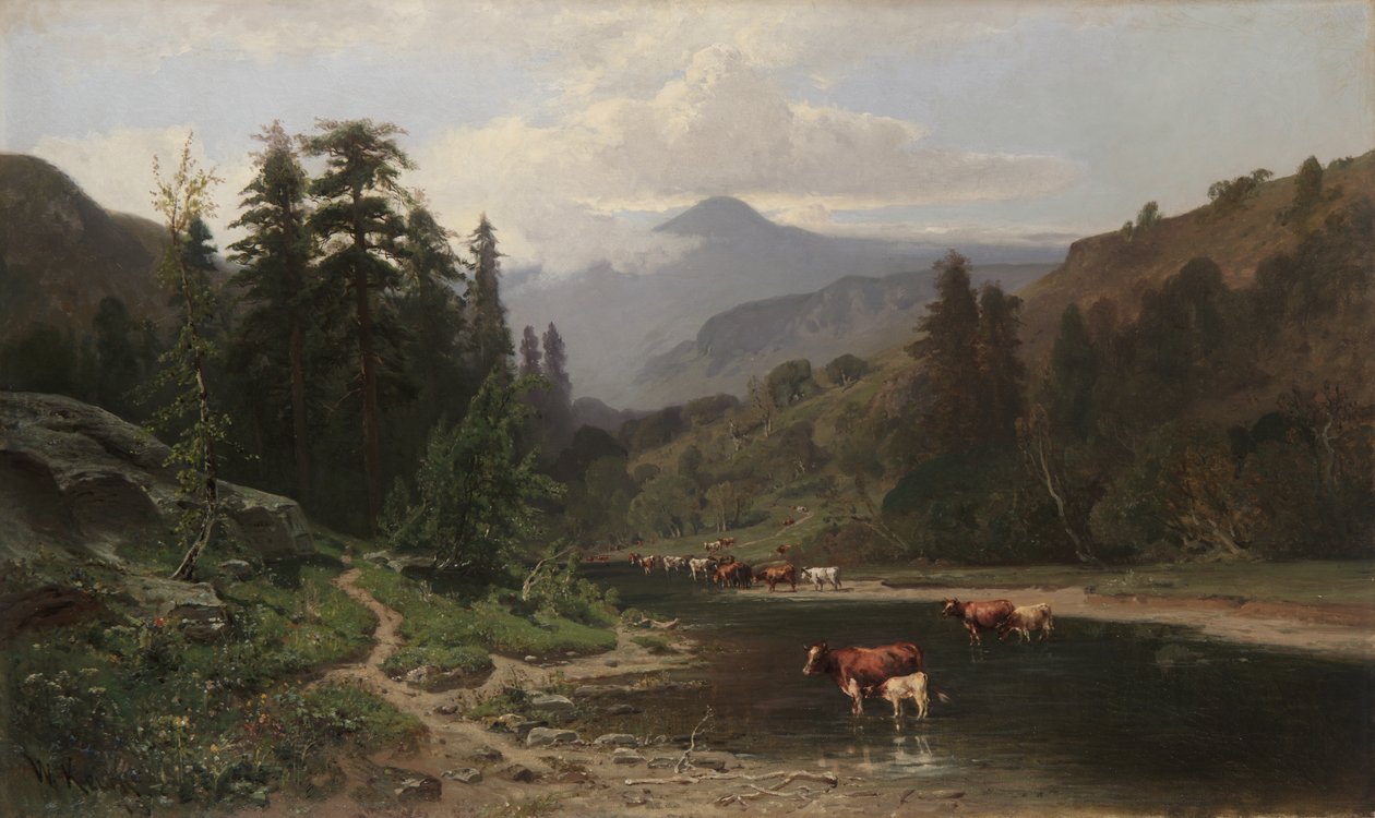 Vuoristomaisema karjan kanssa, 1879 tekijältä William Keith