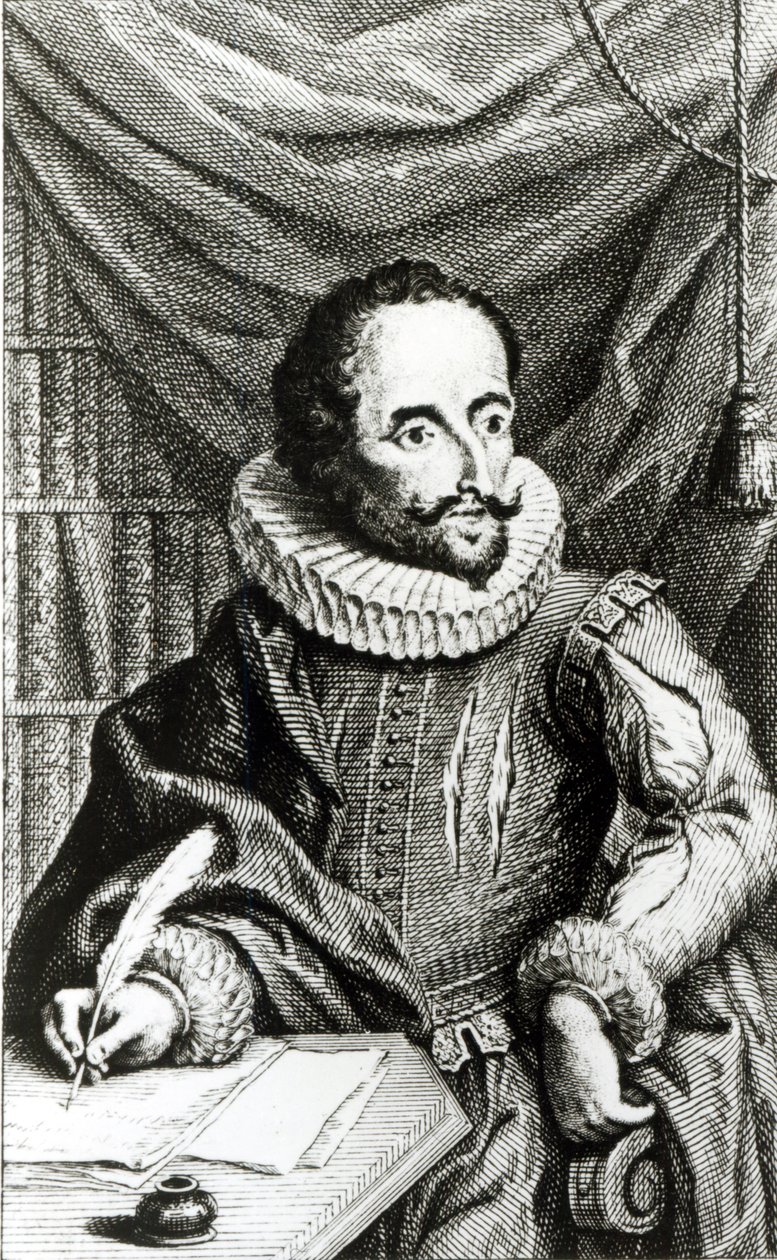 Jacob Folkeman (1692-1767) kaivertama Miguel de Cervantes Saavedran (1547-1616) muotokuva tekijältä William Kent