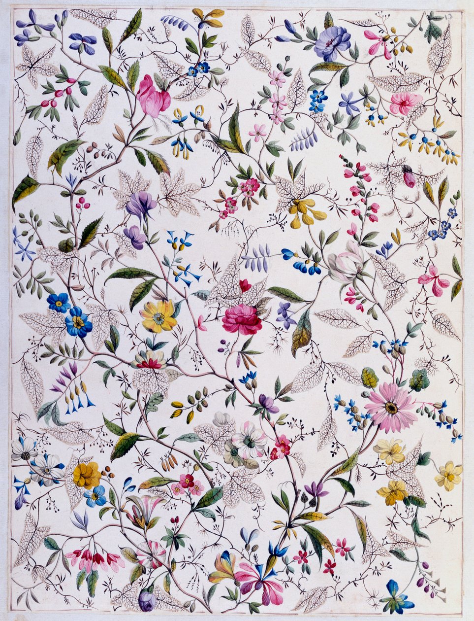 Tekstiilisuunnittelu, n.1788-92 (wc paperilla) tekijältä William Kilburn