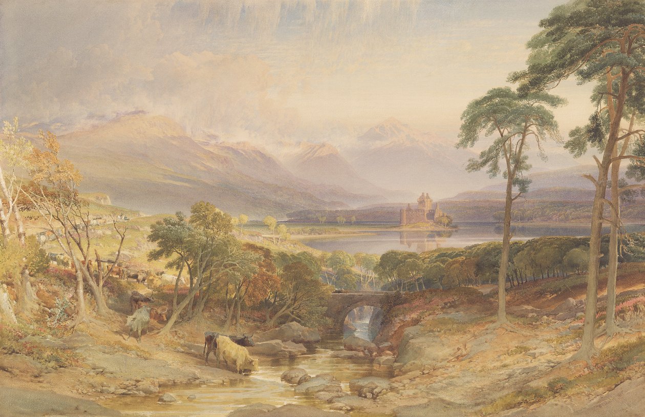 Kilchurn Castle, Argyllshire, 1865 (wc, bc, raaputus ja grafiitti paperille) tekijältä William Leighton Leitch