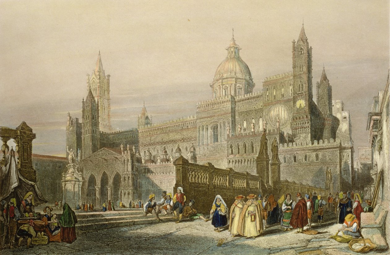 Katedraali Palermossa, Sisiliassa, kaiverrus John Le Keux (1783-1846) n. 1840 tekijältä William Leighton Leitch