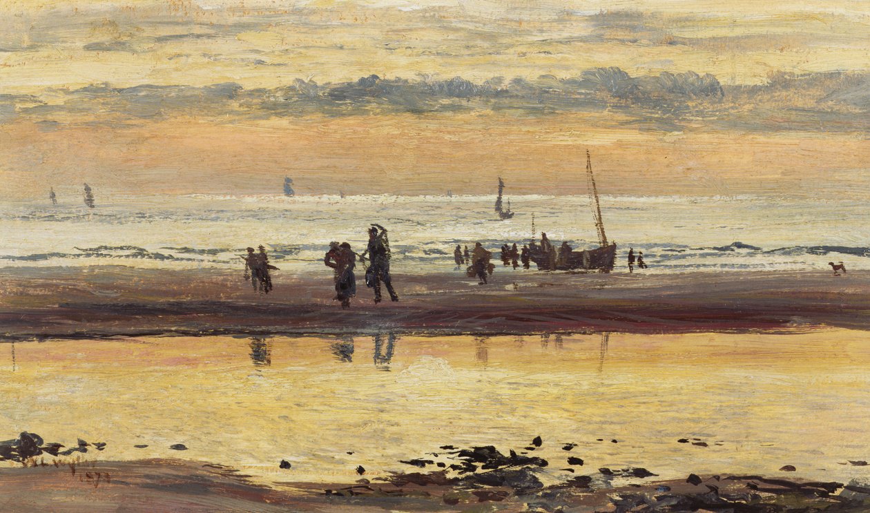 Kohti auringonlaskua, Boulogne Sands, 1873 tekijältä William Lionel Wyllie