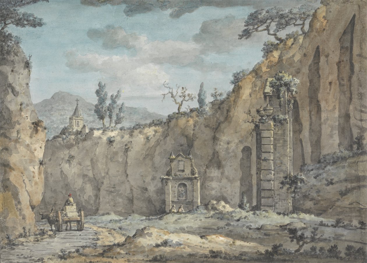 Oxcart in the Grotto at Posillipo, n.1770 (wc grafiitin päällä paperilla) tekijältä William Marlow