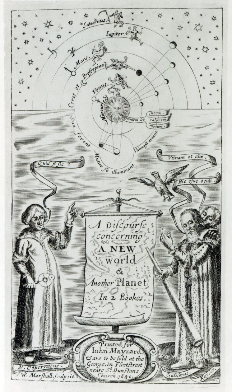 John Wilkinsin vuonna 1640 julkaistu "A Discourse about a New World and other Planet" etukappale tekijältä William Marshall
