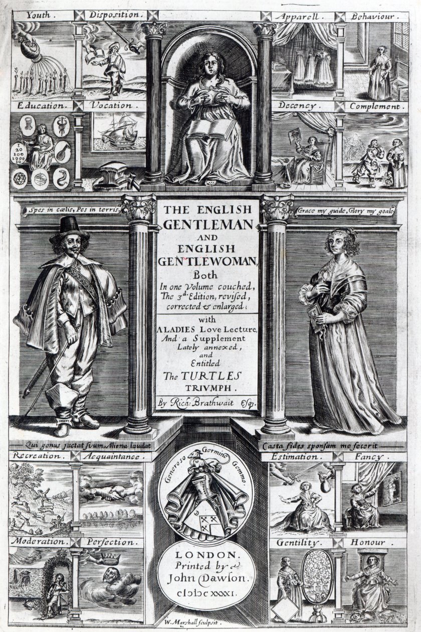 Etukappale Richard Braithwaiten teokseen "The English Gentleman and English Gentlewoman", 1641 tekijältä William Marshall