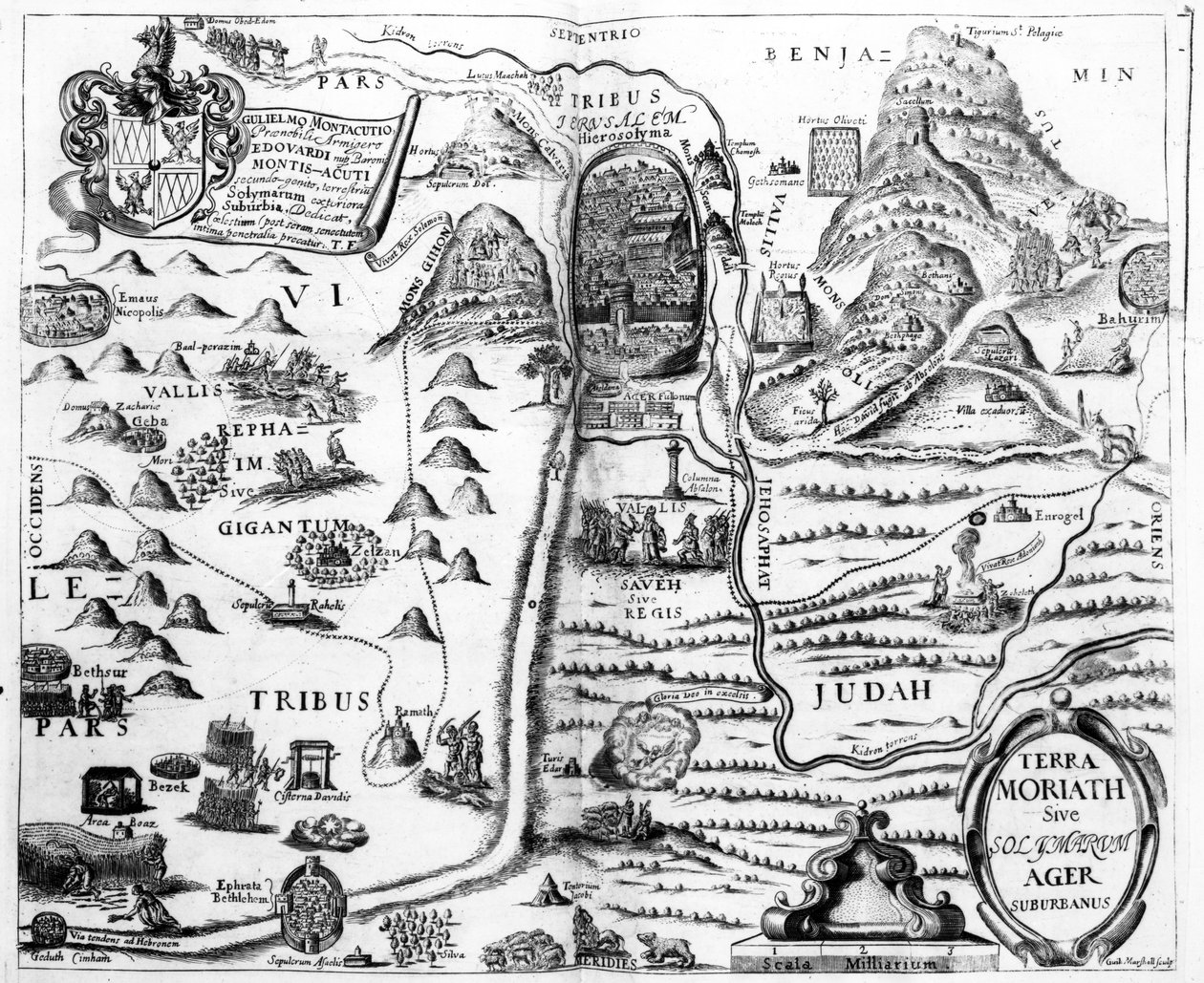 Israelin kartta Thomas Fullerin teoksesta A Pisgah-sight of Palestine, 1650 tekijältä William Marshall