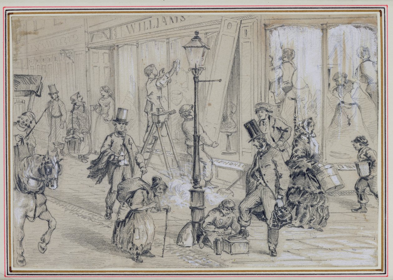 London Street Scene, kuvitus George Augustus Salan (1828-96) teokseen "Twice Round the Clock" 1859 tekijältä William McConnell