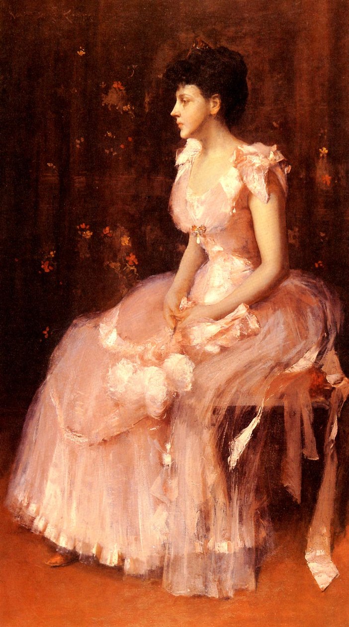 Vaaleanpunaisen naisen muotokuva tekijältä William Merritt Chase