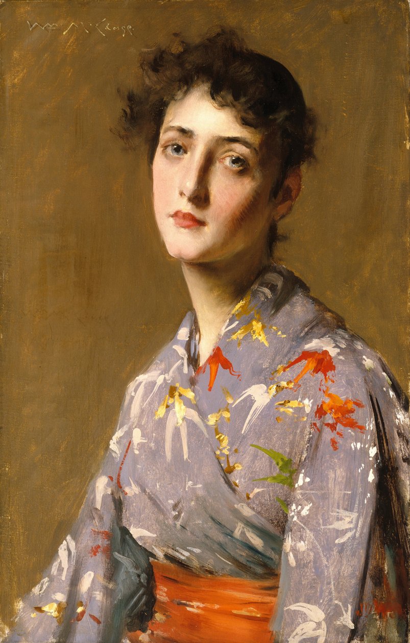Tyttö japanilaisessa puvussa tekijältä William Merritt Chase