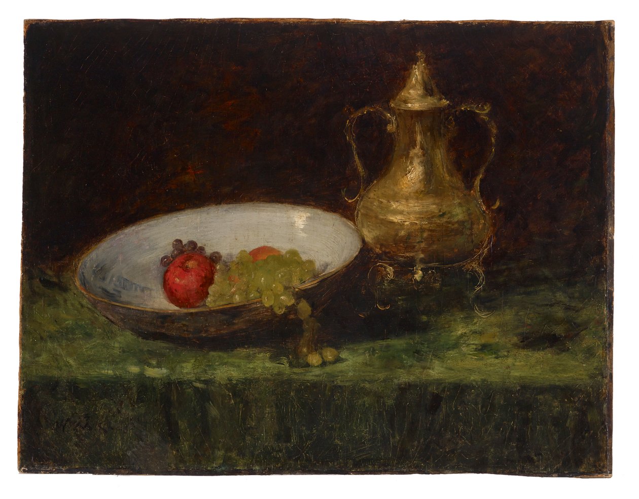 Asetelma (hedelmä- ja kuparipata) tekijältä William Merritt Chase