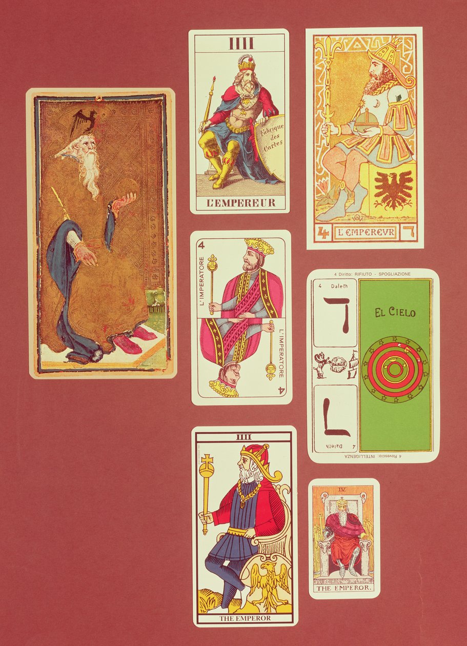 IIII Keisari, seitsemän tarot-korttia eri paketeista tekijältä William Minchin