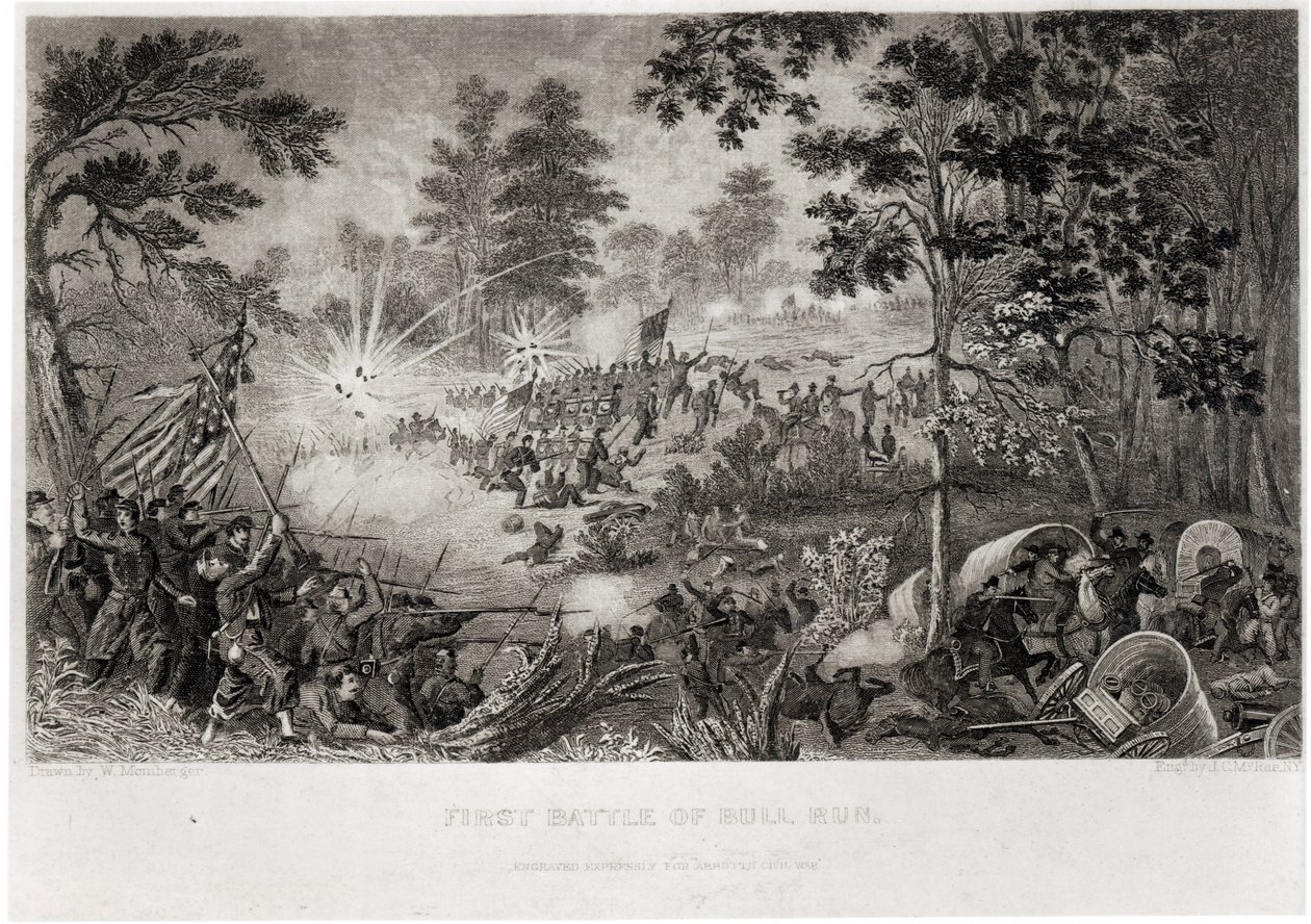 Ensimmäinen Bull Run -taistelu, 21. heinäkuuta 1861, kaiverrettu J.C. McRae tekijältä William Momberger