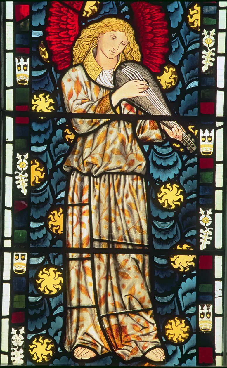Enkeli rebekin kanssa, 1869 (lasimaalaus) (katso myös 54923 ja 77951) tekijältä William Morris