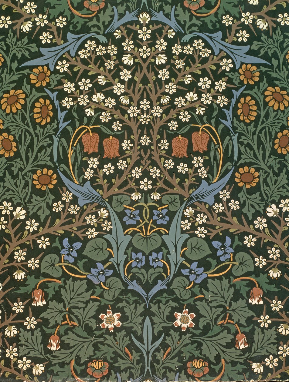 William Morrisin (1834-96) suunnittelema tapetti "Blackthorn", 1892. tekijältä William Morris