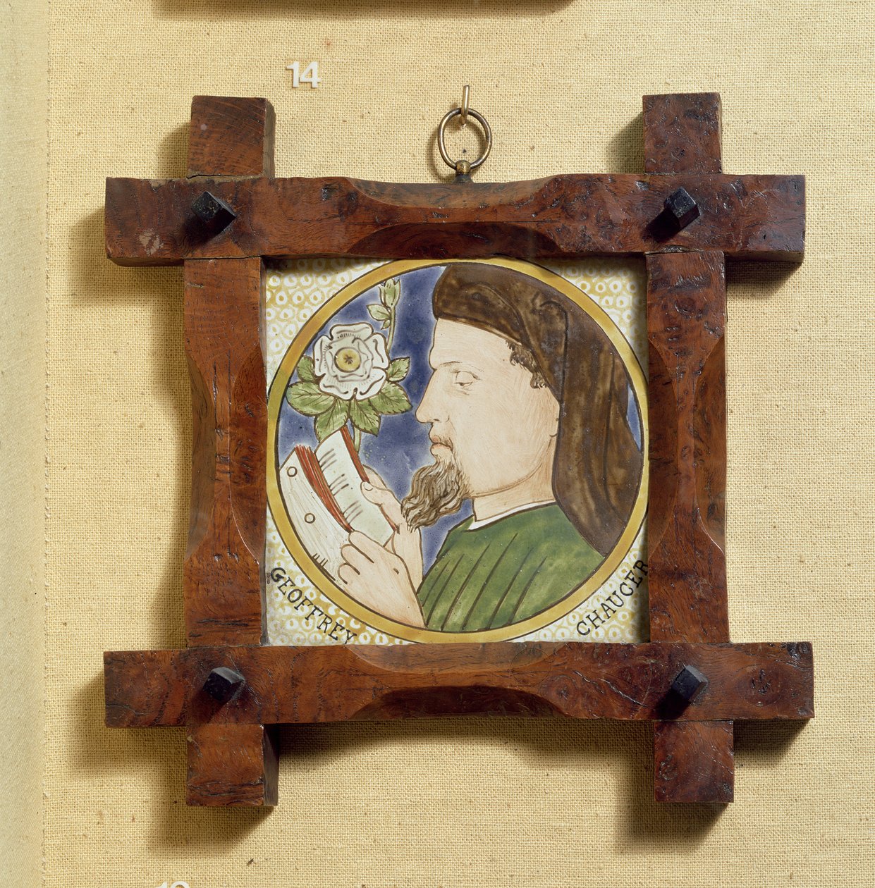 Geoffrey Chaucerin muotokuva (n. 1340-1400) (keraaminen laatta) tekijältä William Morris