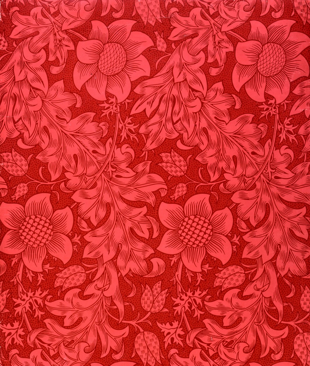 Red Sunflower Wallpaper Design, 1879 (värillinen puupainatus paperille) tekijältä William Morris