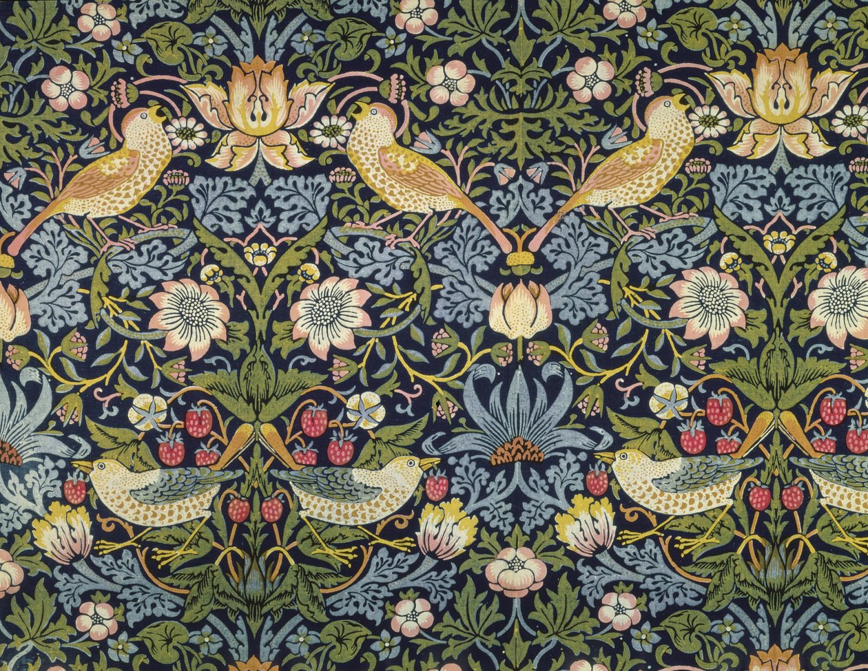"The Strawberry Thief" -tekstiili, jonka on suunnitellut William Morris tekijältä William Morris