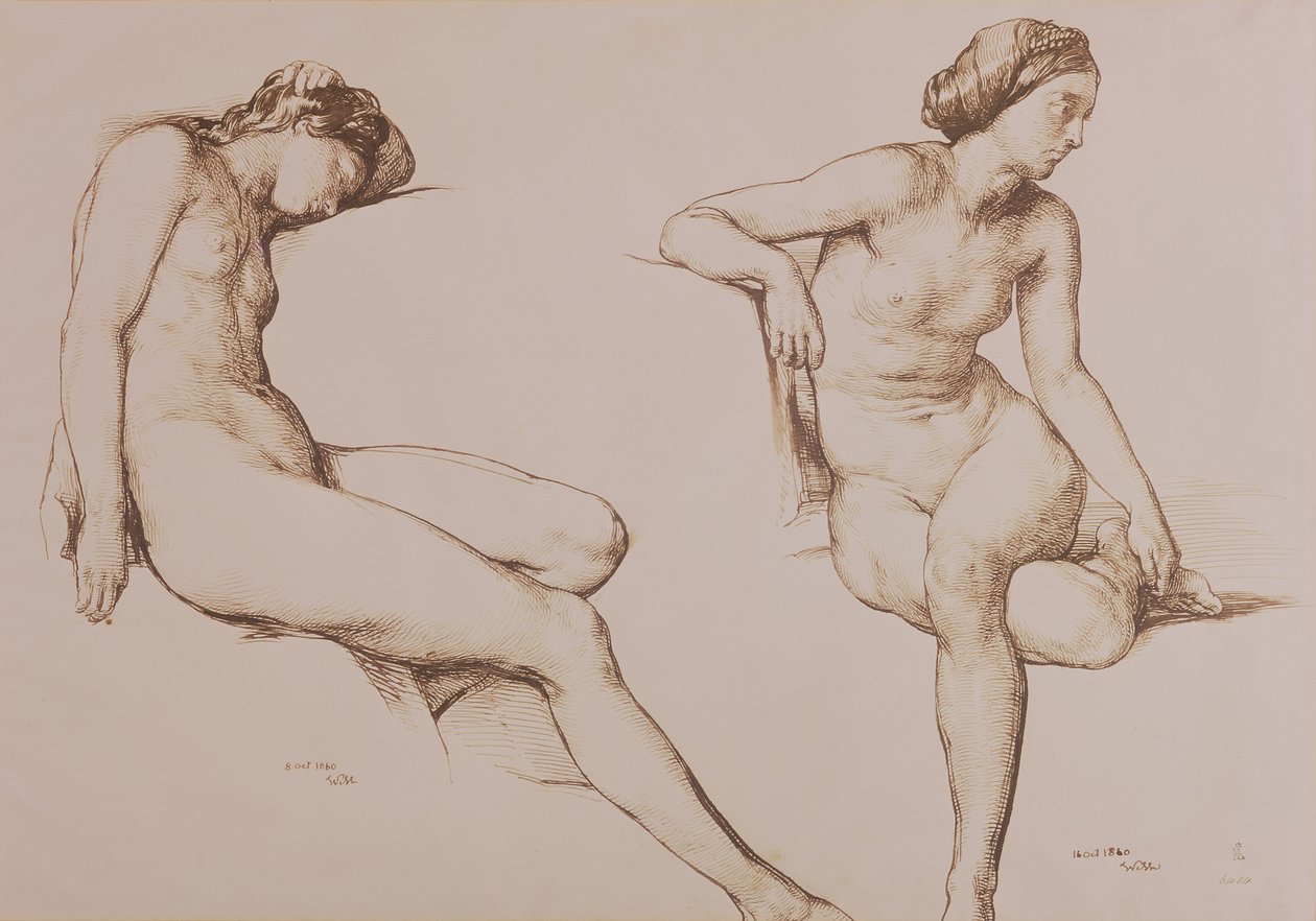 Seepiapiirros alaston naisesta, n. 1860 tekijältä William Mulready
