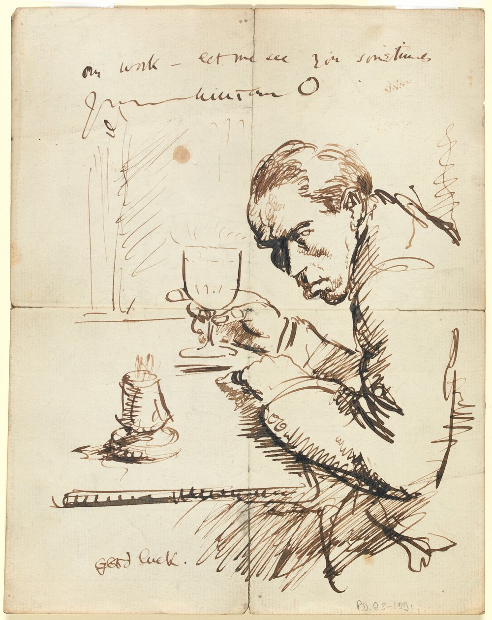 Omakuva (kynä ja ruskea muste paperille) tekijältä William Orpen