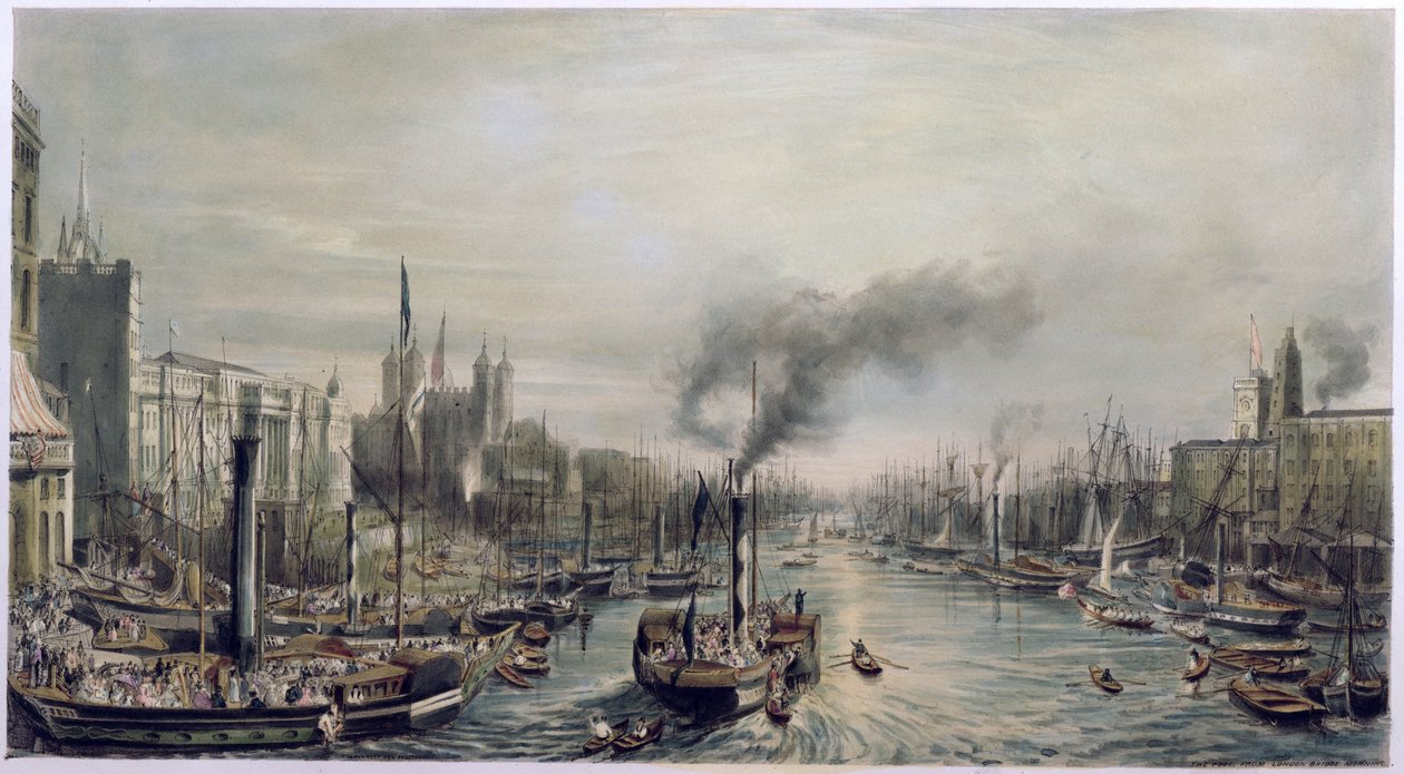 Lontoon allas London Bridgeltä, 1841 tekijältä William Parrott