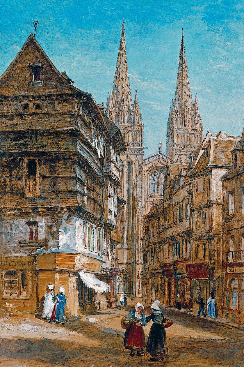 Quimper, katedraali ja Kéréon-katu tekijältä William Parrott