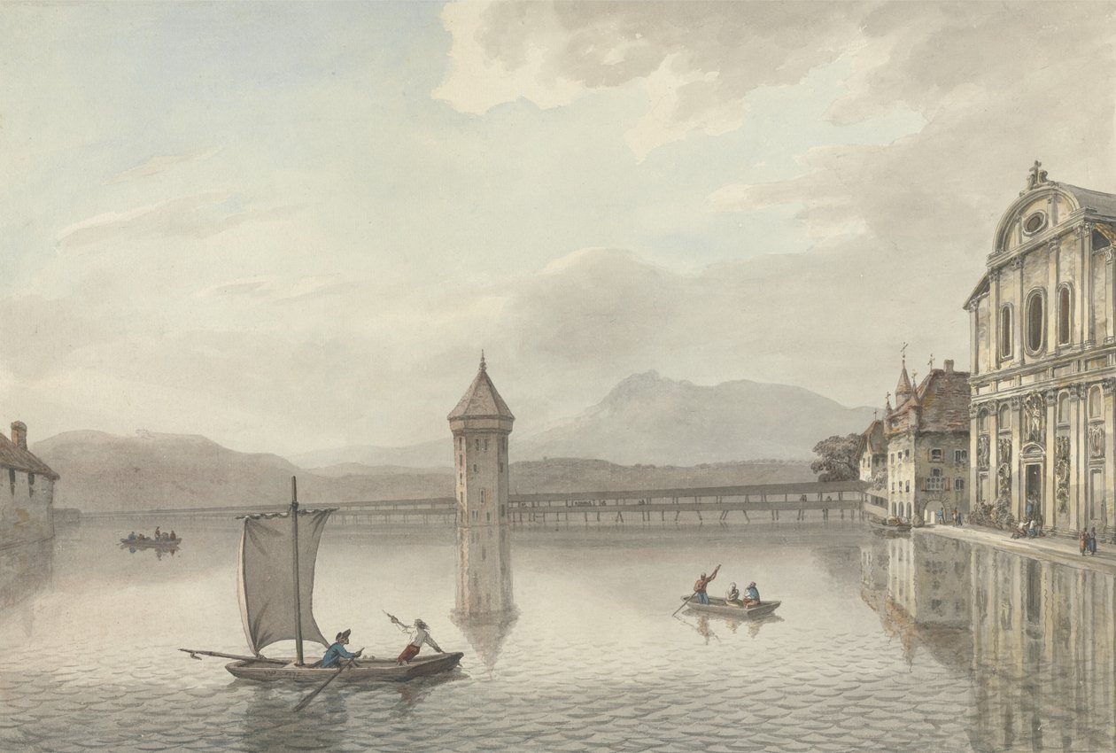Näkymä Luzernissa (kynä ja muste wc:llä grafiitin päällä paperilla) tekijältä William Pars