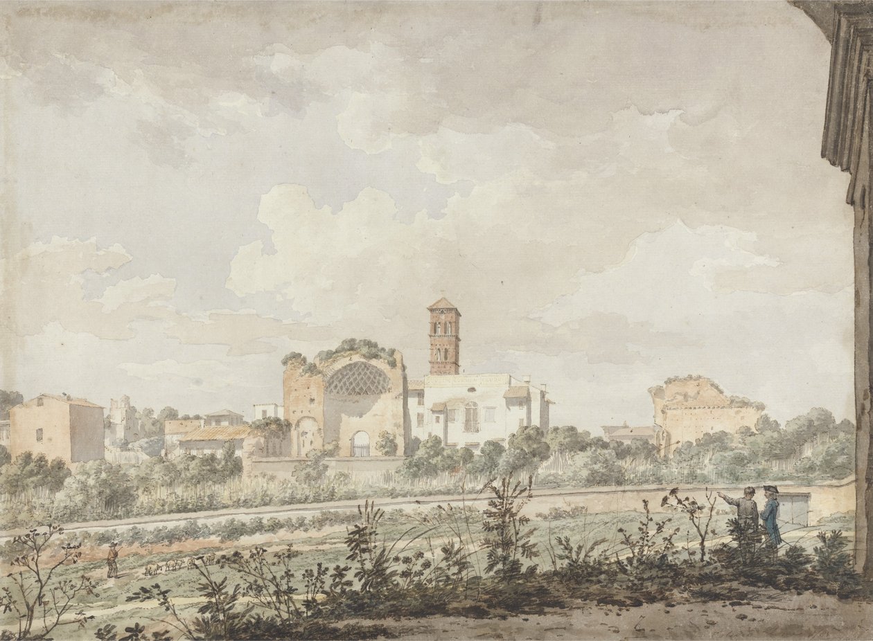 Venuksen ja Rooman temppeli, Rooma, 1781 (wc kynällä ja ruskealla musteella kynällä paperilla) tekijältä William Pars