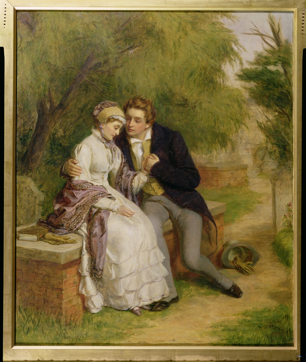 Rakastajan istuin: Shelley (1792-1822) ja Mary Godwin Old St. Pancrasin kirkkopihalla, 1877 tekijältä William Powell Frith