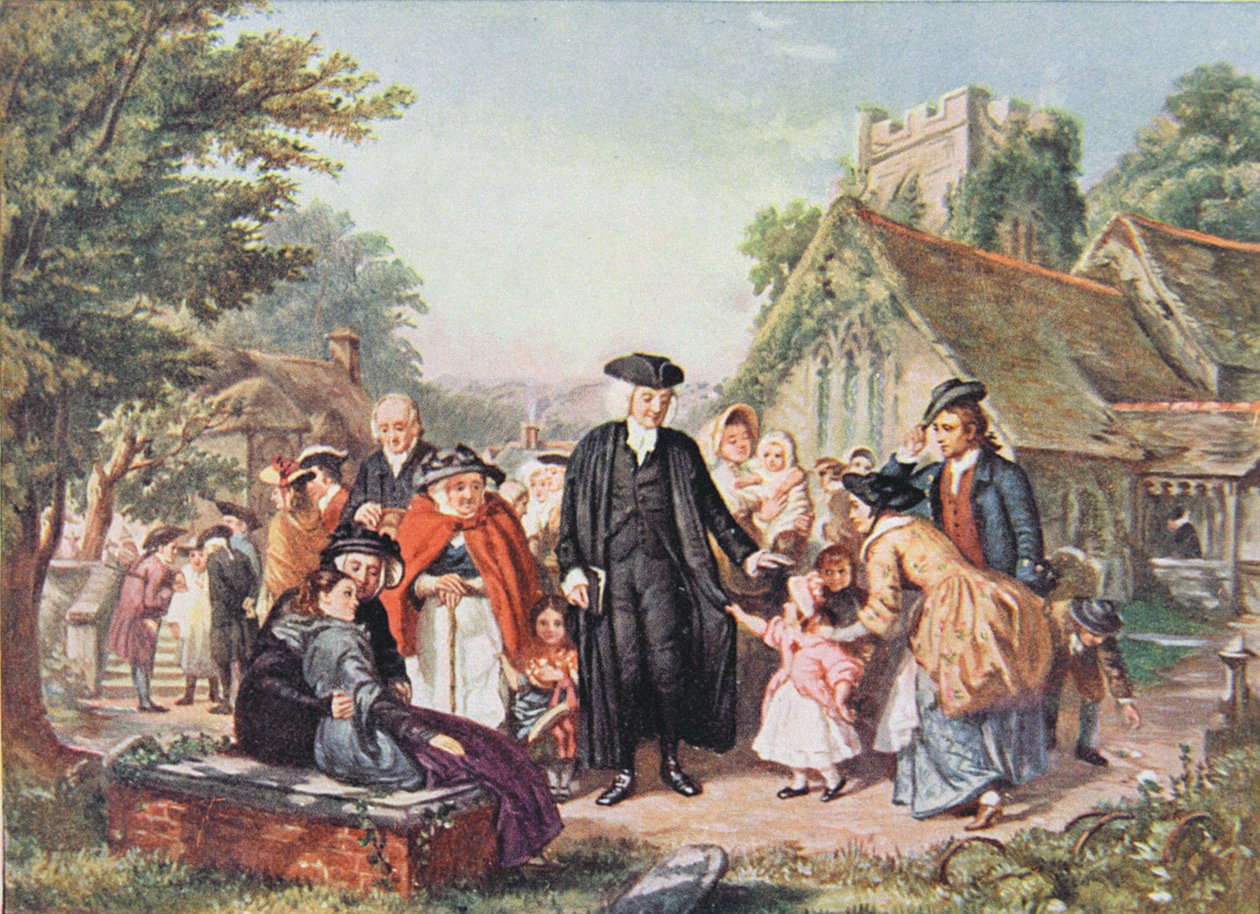 The Village Clergyman, kuvitus teoksesta "Suurten miesten kertomat suurmiesten elämät", toimittanut Richard Wilson, noin 1920-luku tekijältä William Powell Frith