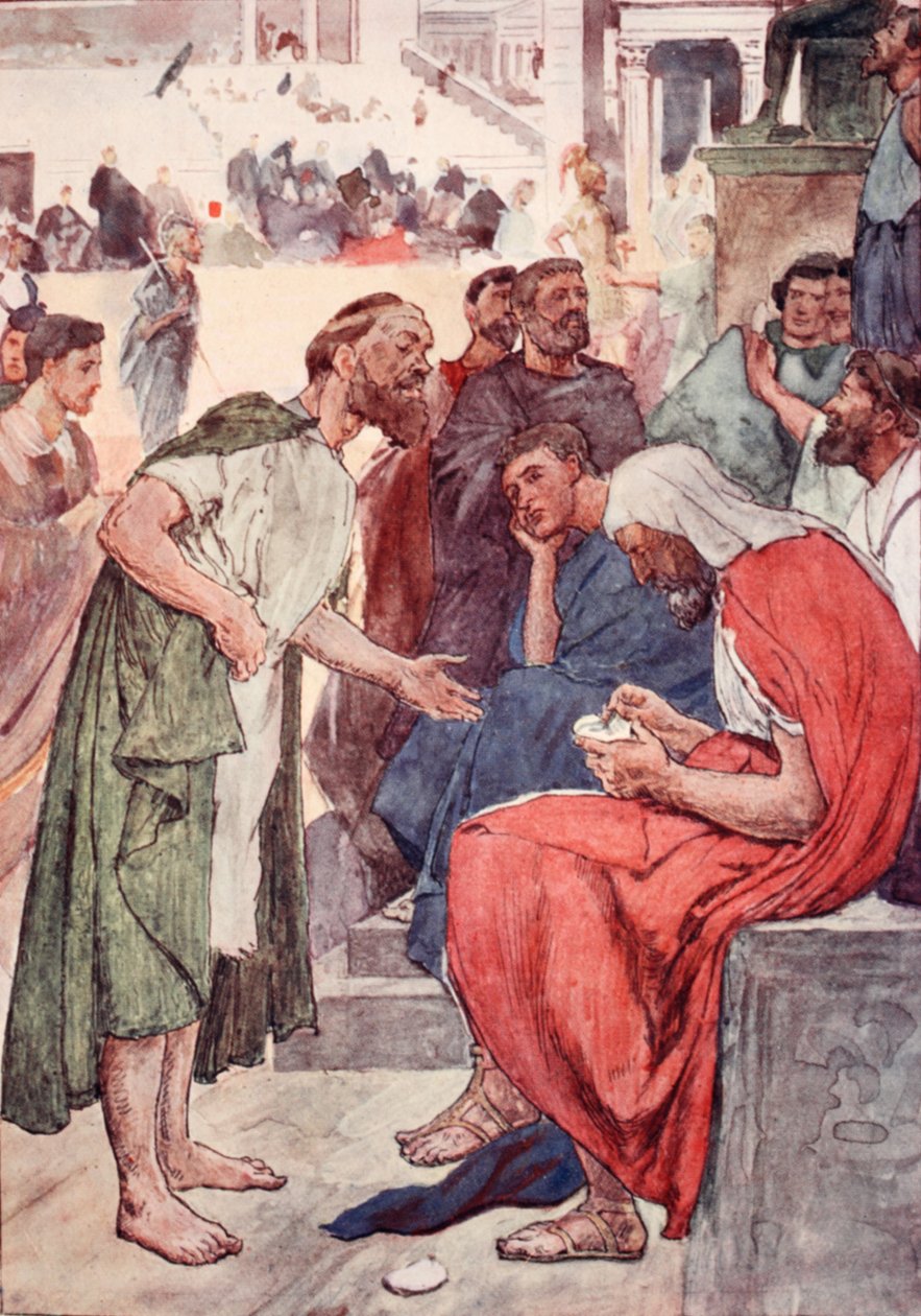 Aristides ja kansalainen, kuvitus teoksesta Plutarch