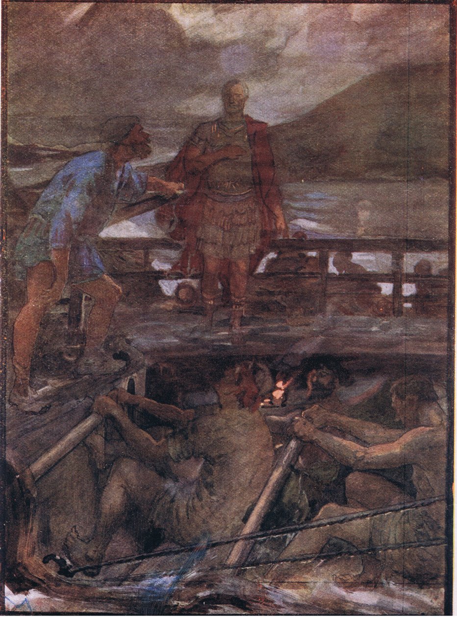 Caesar ja lentäjä, teoksesta Plutarchos Lives, julkaissut T C & E C Jack Ltd, 1920-luku. tekijältä William Rainey
