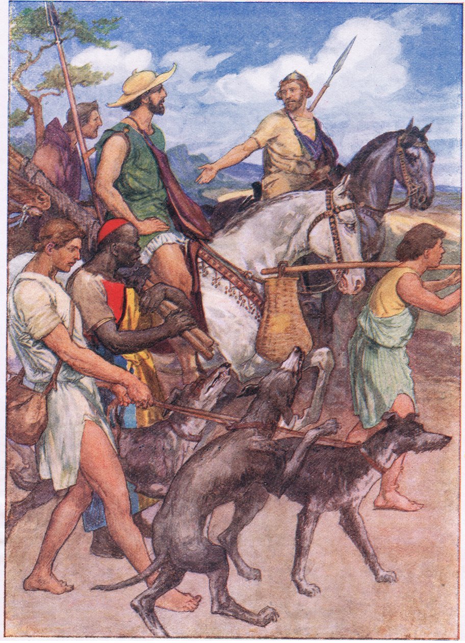Pelopidas lähdössä kohti Thebaa, teoksesta Plutarchos Lives, julkaissut T C & E C Jack Ltd, 1920-luku. tekijältä William Rainey