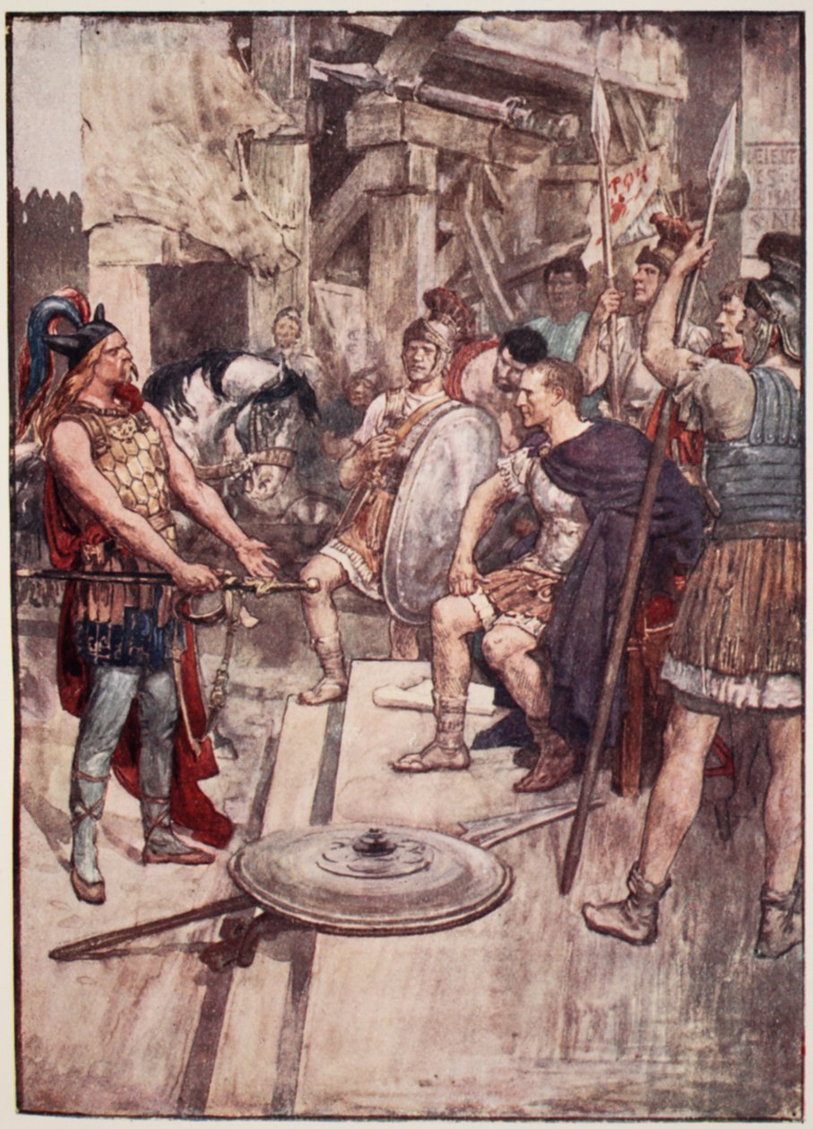"Vercingetorix heitti kätensä valloittajiensa jalkoihin", levy Mary MacGregorin "The Story of Francesta", 1920 (värillinen lito) tekijältä William Rainey