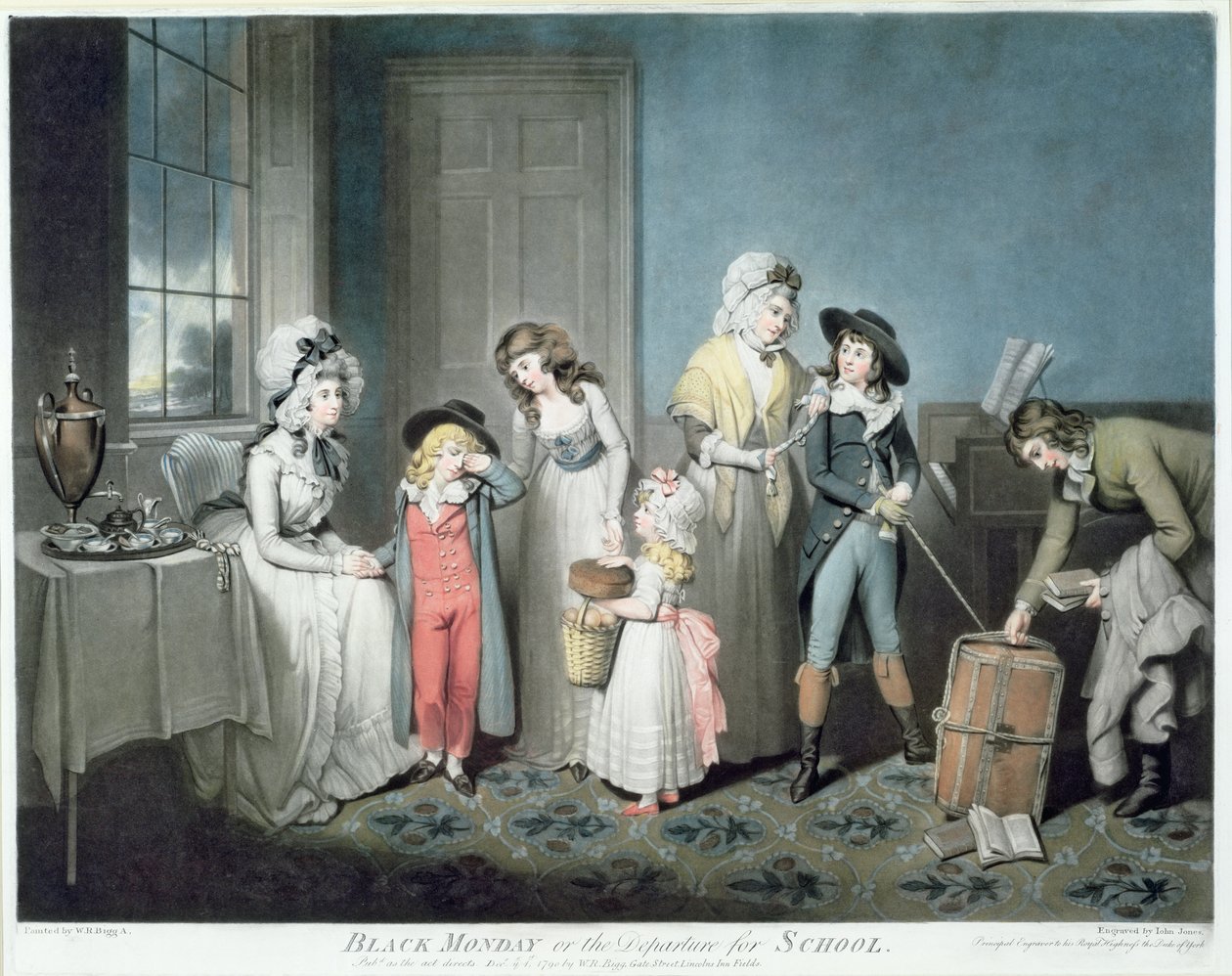 Black Monday tai The Departure for School, kaiverrettu John Jones (n. 1745-97), pub. kirjoittanut W. Bigg, 1790 (mezzotint-kaiverrus) (katso myös CHT 184962) tekijältä William Redmore Bigg
