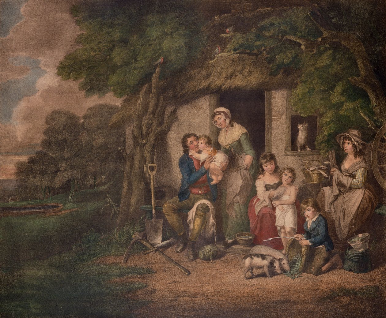 Lauantai-ilta, 1795 (värikaiverrus) tekijältä William Redmore Bigg