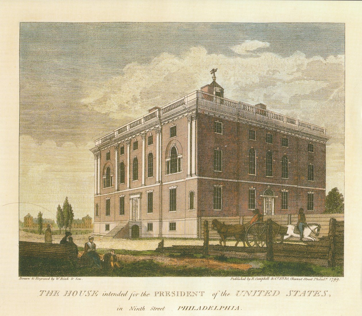 Talo on tarkoitettu Yhdysvaltain presidentille, Ninth Street Philadelphiassa tekijältä William Russell Birch