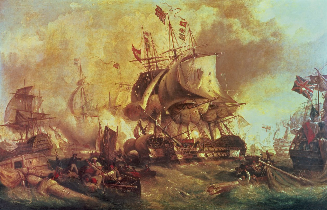 Trafalgarin taistelu, 1805, noin 1848 öljy kankaalle. tekijältä William Stuart