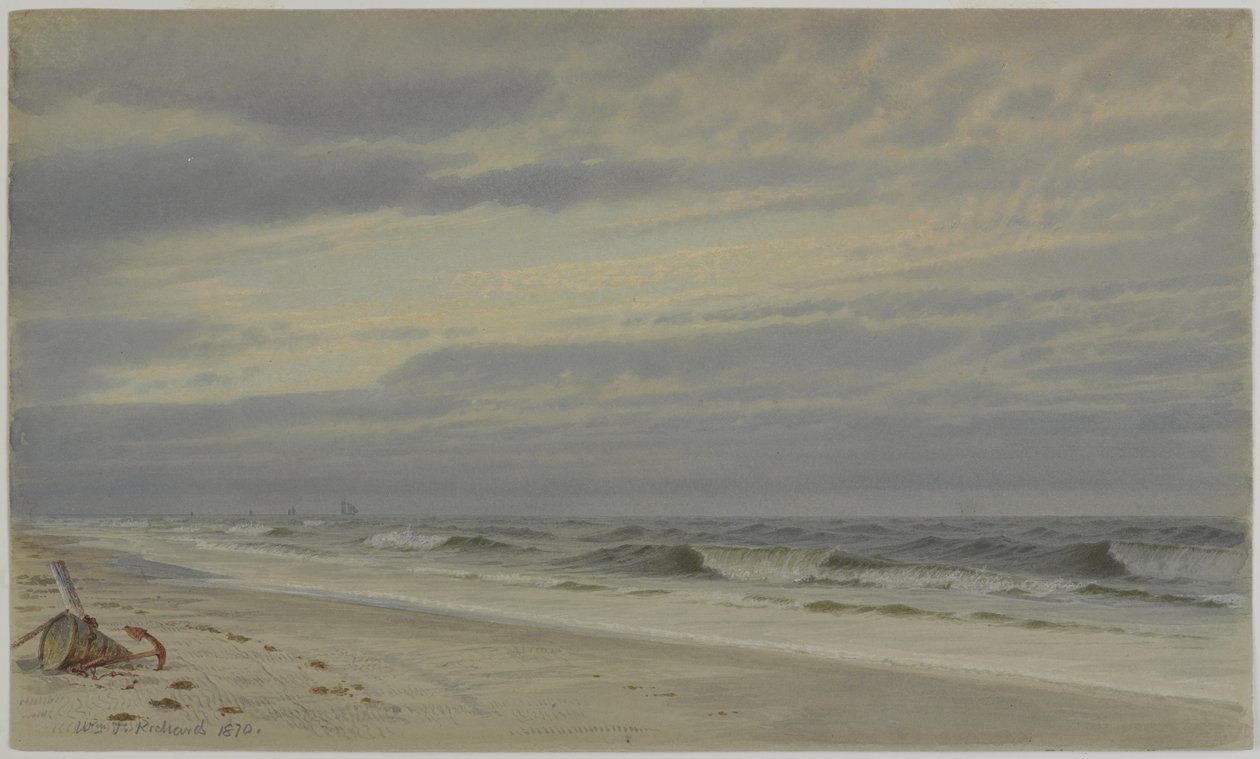 Rantakuvaus tynnyrillä ja ankkurilla, 1870 (wc paperilla) tekijältä William Trost Richards