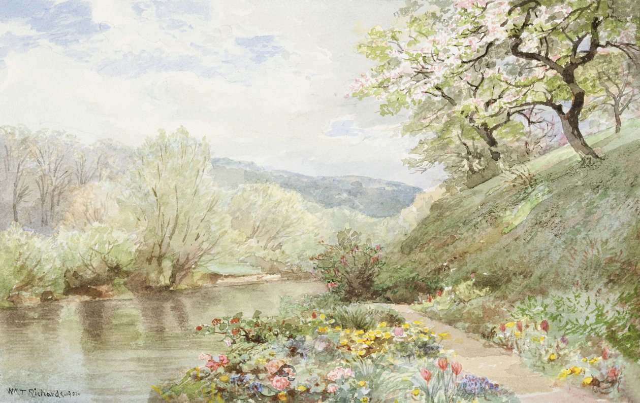 Fidelia Bridges Garden, Canaan, Connecticut, 1901 (wc ja guassi paperilla) tekijältä William Trost Richards