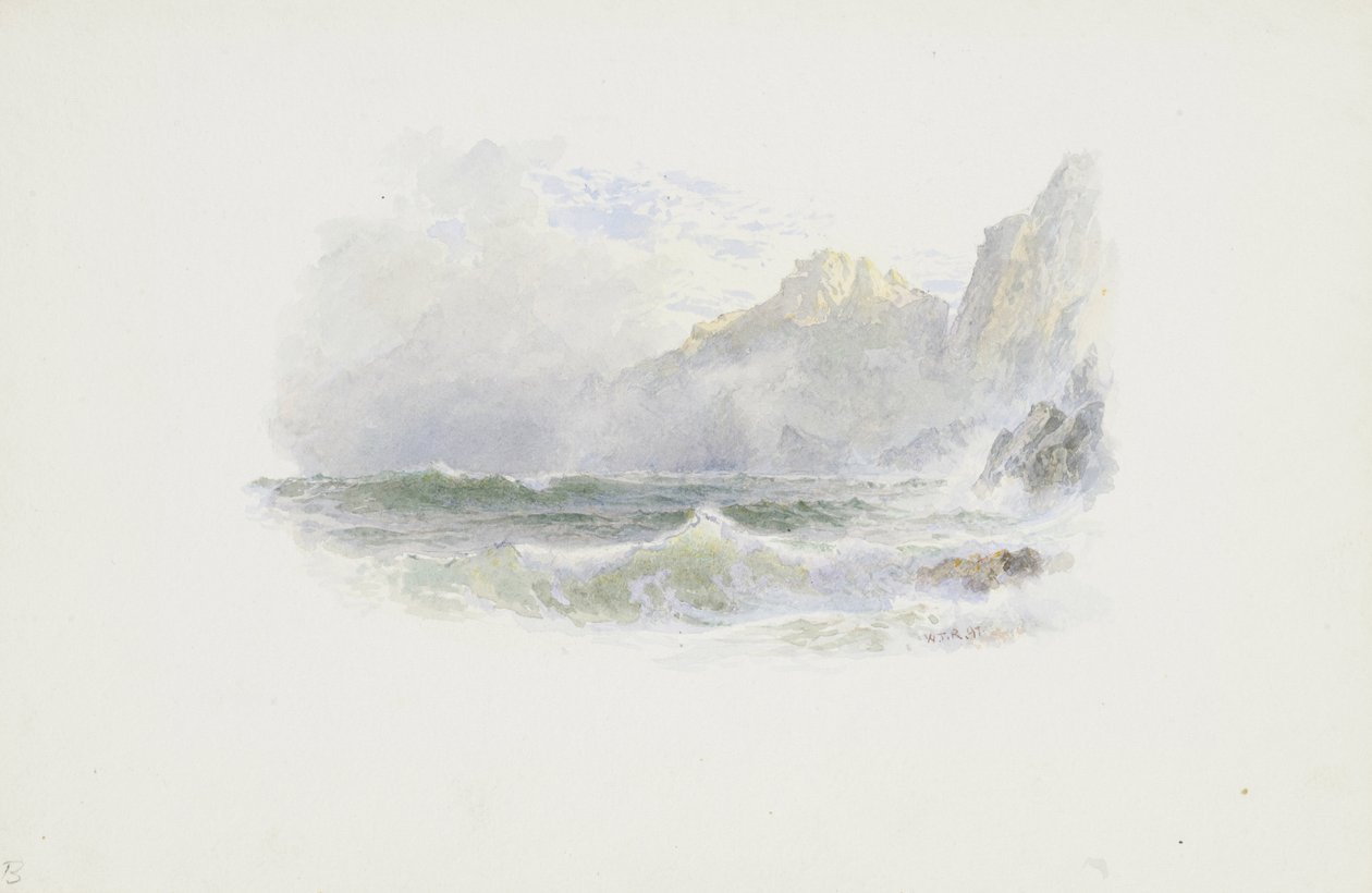 Mountainous Seashore, 1897 (wc ja grafiitti kermanvärisellä paperilla) tekijältä William Trost Richards