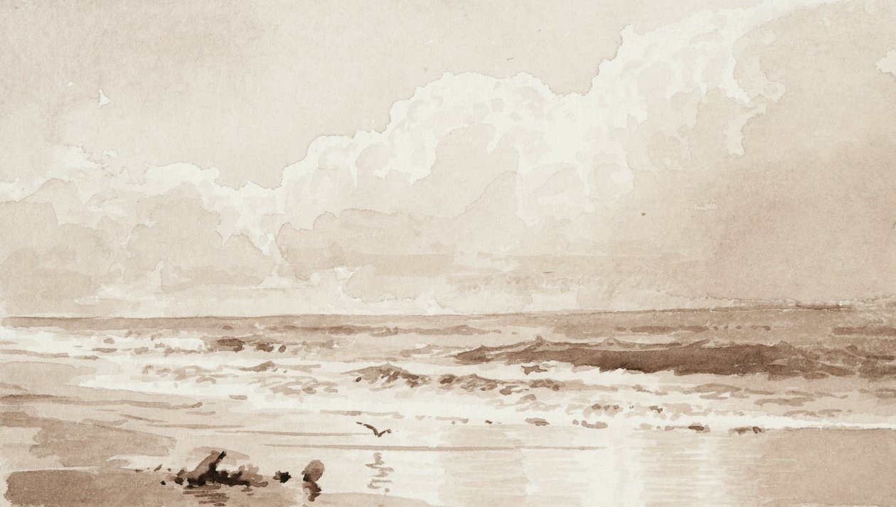 Merimaisema linnun kanssa (pesu paperille) tekijältä William Trost Richards