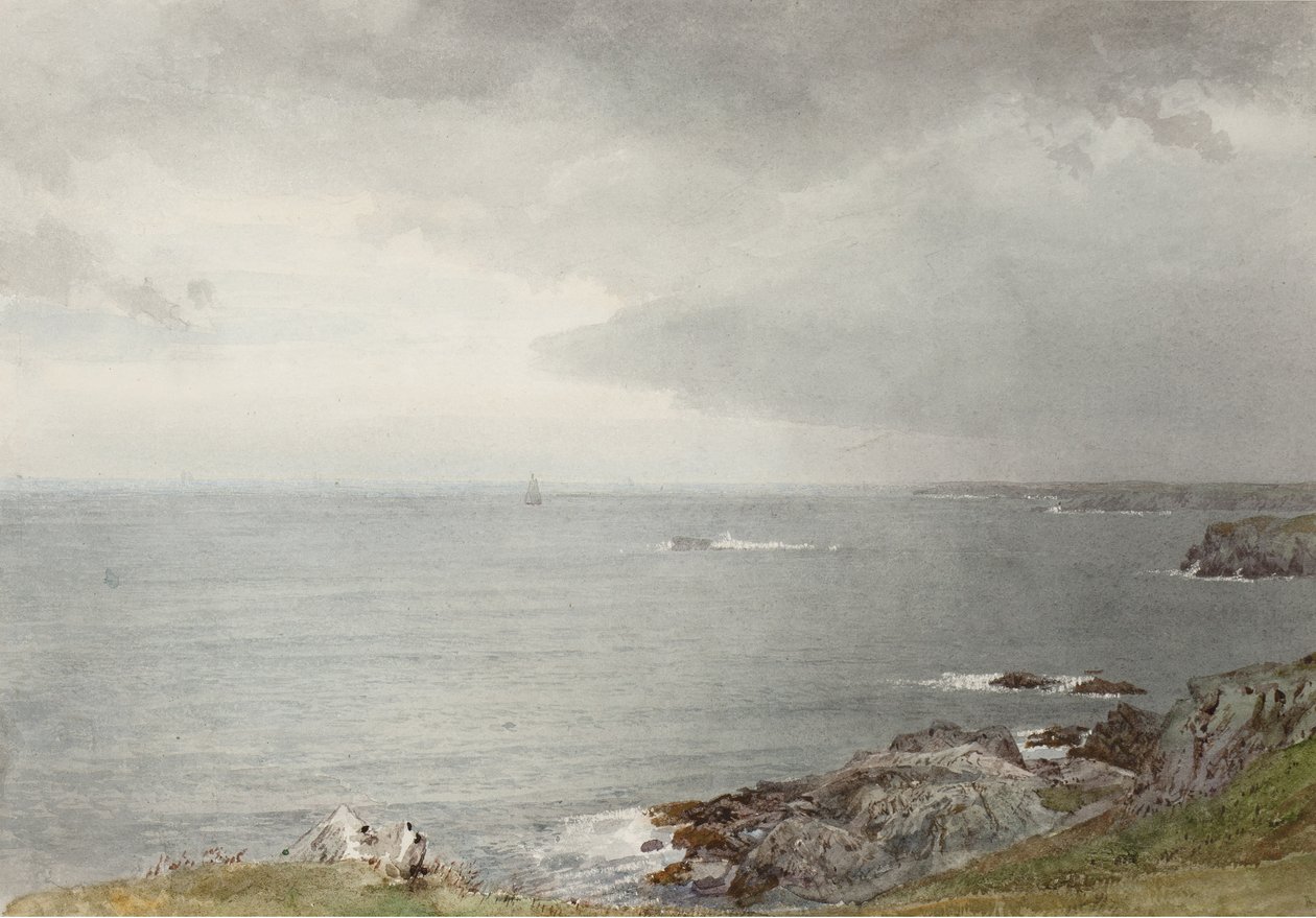 The Coming Rain, Narragansett Bay, n. 1874-80 (wc luonnonvalkoisella kudottupaperilla) tekijältä William Trost Richards