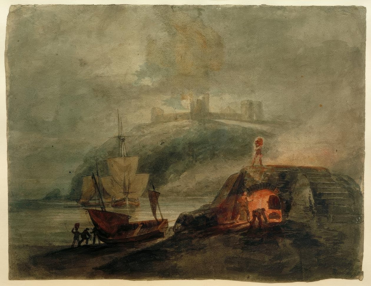 Llanstephanin linna Moonlightissa, uuni etualalla tekijältä Joseph Mallord William Turner
