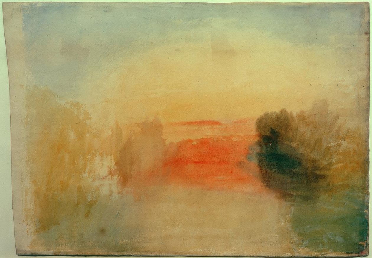 Jokikohtaus: Auringonlasku tekijältä Joseph Mallord William Turner