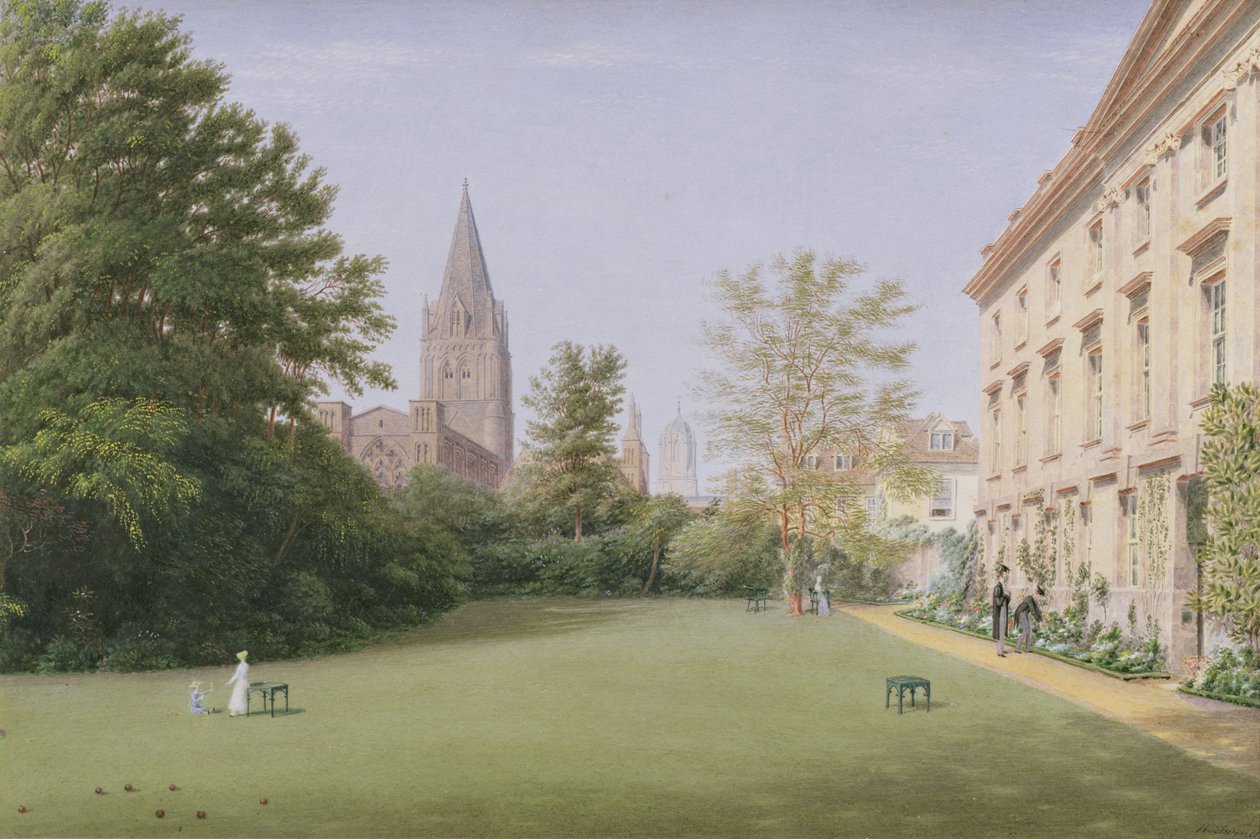 Corpus Christi Collegen puutarha ja stipendiaattien rakennus, Oxfordissa tekijältä Joseph Mallord William Turner