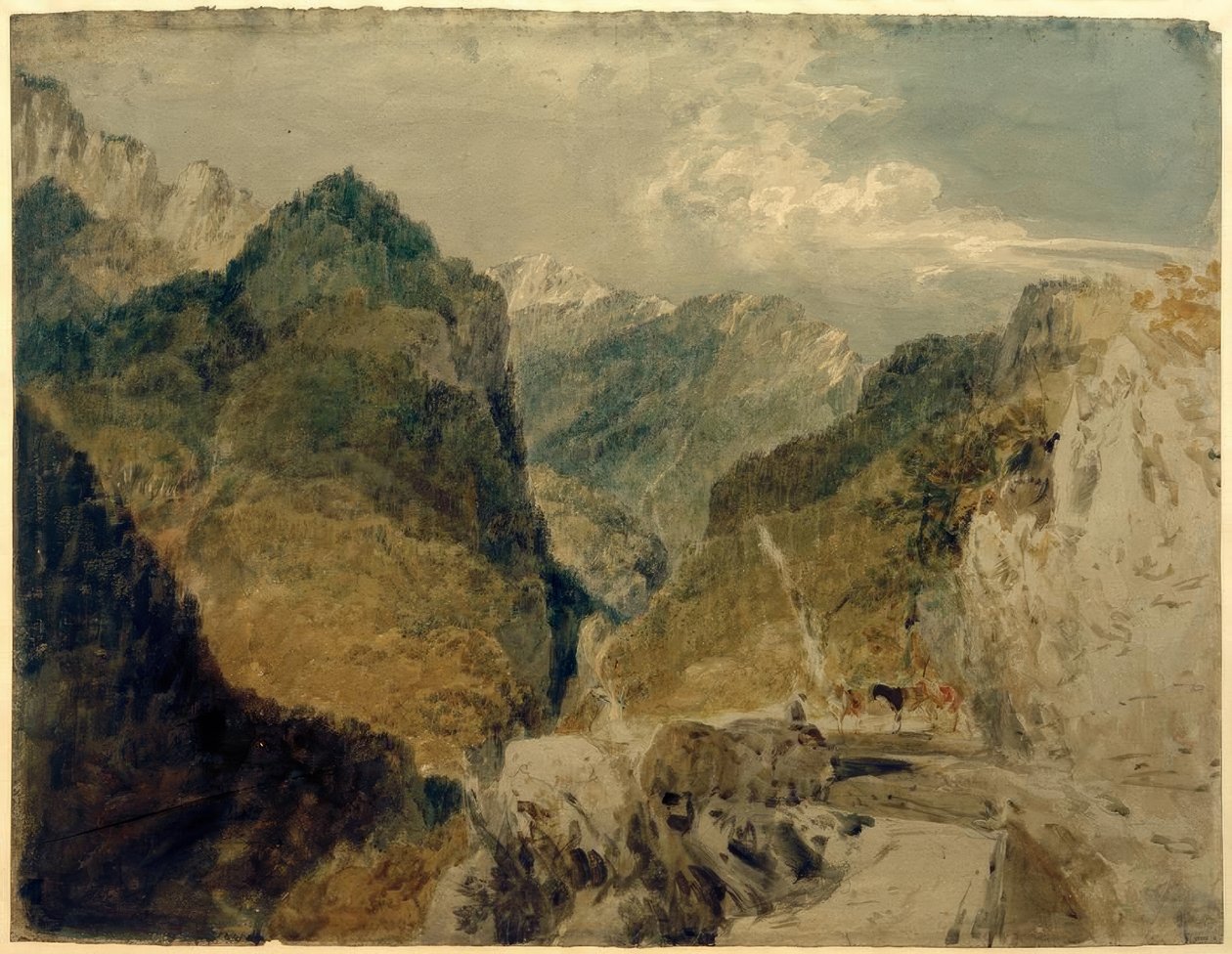 Pic de lOeillette, Gorges du Guiers Mort, katselee taaksepäin St Laurent du Pontiin tekijältä Joseph Mallord William Turner