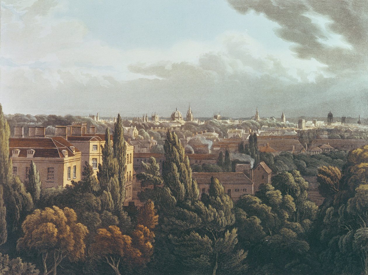 Näkymä Oxfordiin observatorion galleriasta, kaiverrus J. Bluck, 1. heinäkuuta 1814 (värikaiverrus) tekijältä Joseph Mallord William Turner