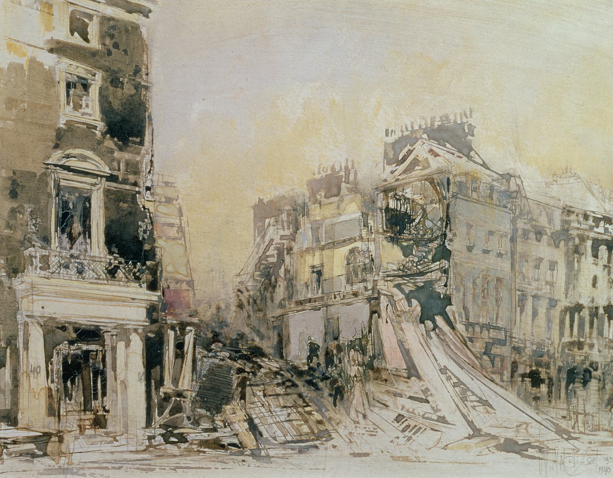 The Blitzed Arts Club, 19. syyskuuta 1940 (etsaus paperille). tekijältä William Walcot